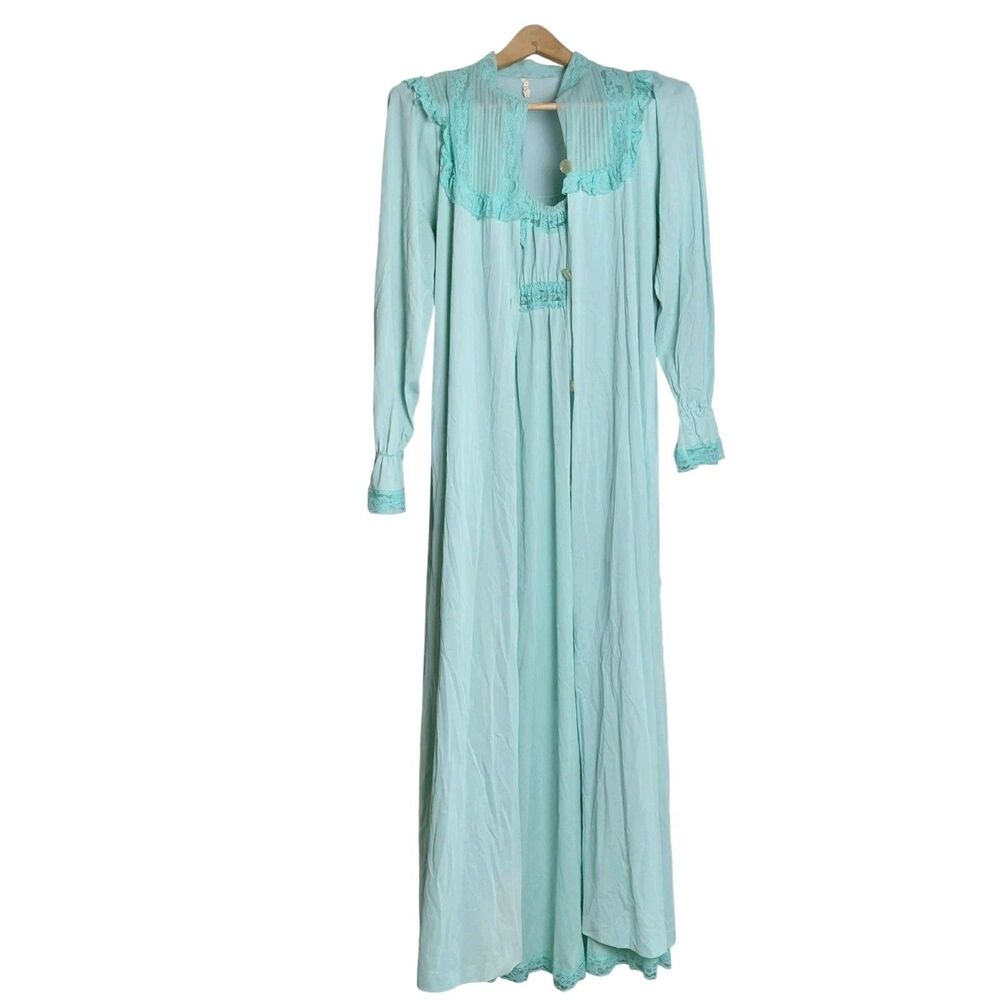 Texsheen Lingerie Vtg Size Med Goddess Mint Green Nightgown Robe Set USA 1960s